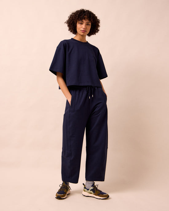 model wears nicole ink jersey top