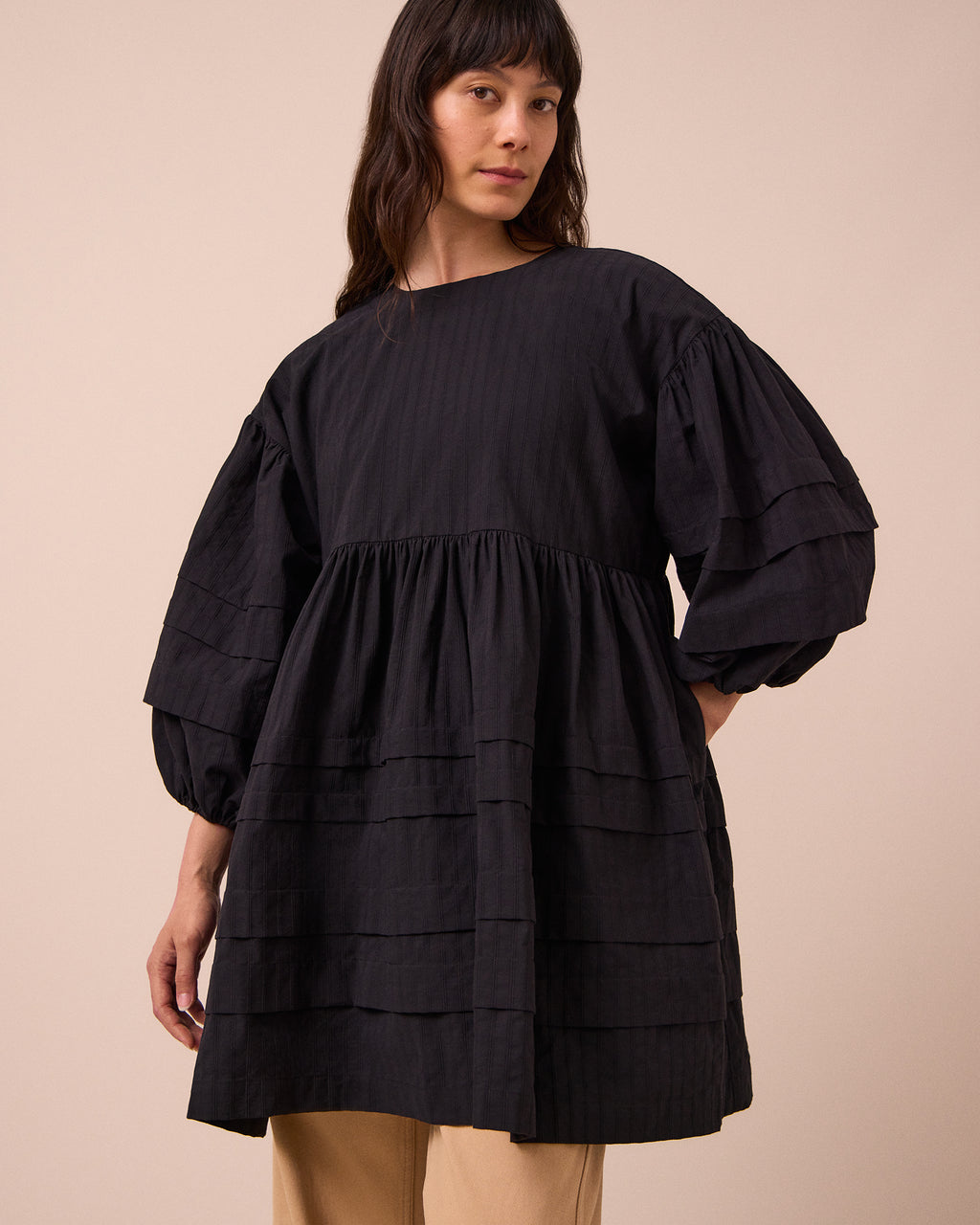 Nina Self Stripe Cotton Dress