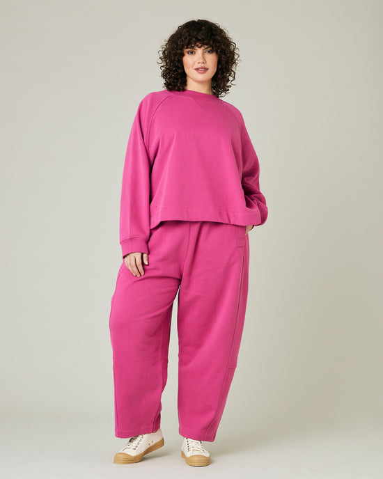 model wears cactus pink jersey madi trousers