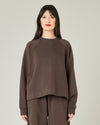 model wears chocolate jersey noa jumper