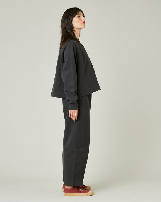 model wears slate jersey madi trousers