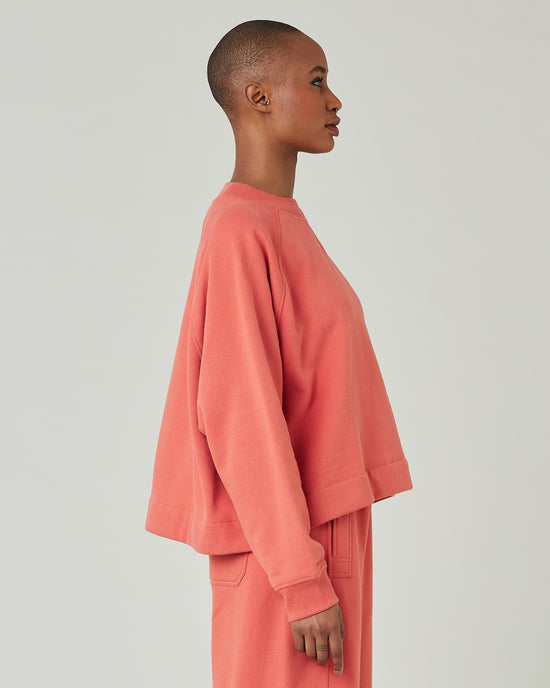 model wears terracotta jersey noa jumper