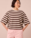 model wears nova bone and ecru jersey top