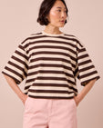 model wears nova bone and ecru jersey top
