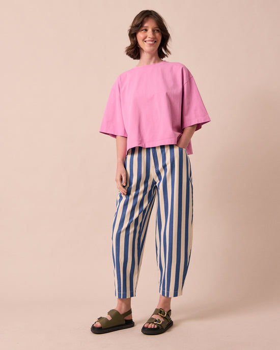 model wears nova washed pink jersey top