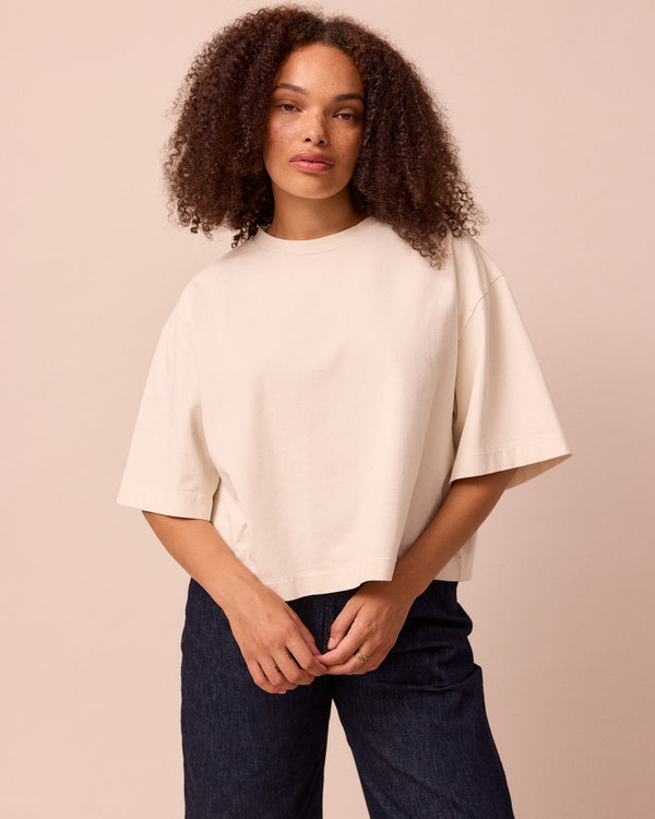 model wears nova bone jersey top