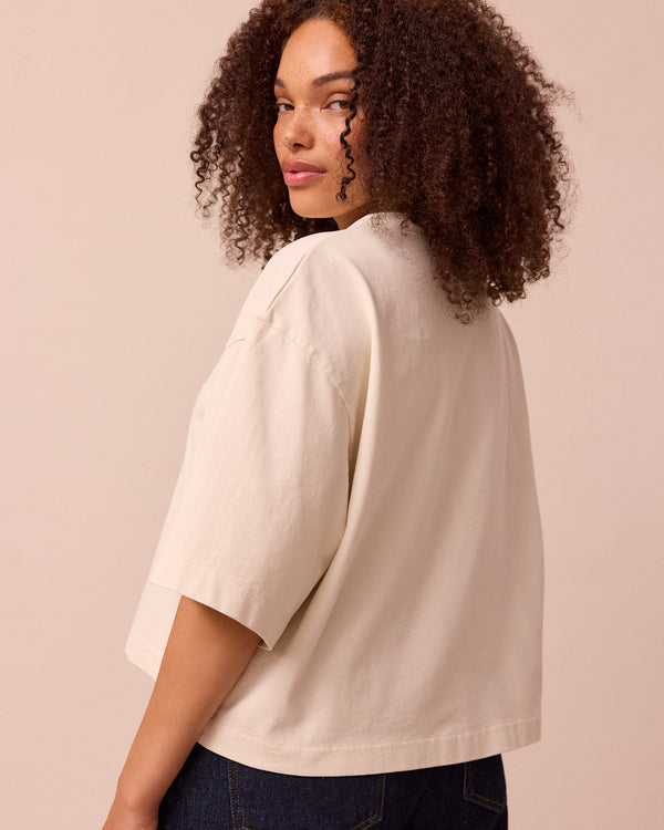 model wears nova bone jersey top