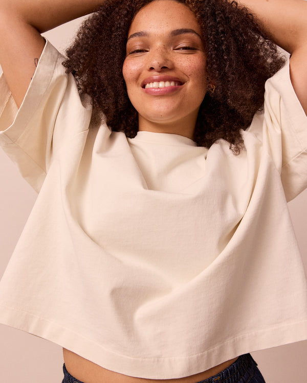 model wears nova bone jersey top