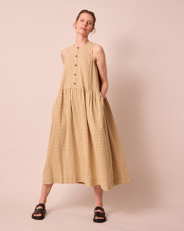 linen dress patterns uk Olwen Garden Gingham Cotton Linen Dress – Beyond Nine