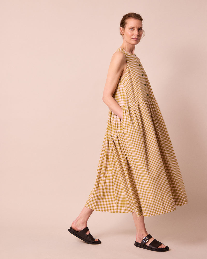 palo brunch dress code Beige Check Gili Maxi Dress | Quiet Luxury Cotton | Nantucket, Hamptons, Palm Beach & Beach Vacation Outfits