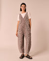 model wears ottie leopard print denim jumpsuit