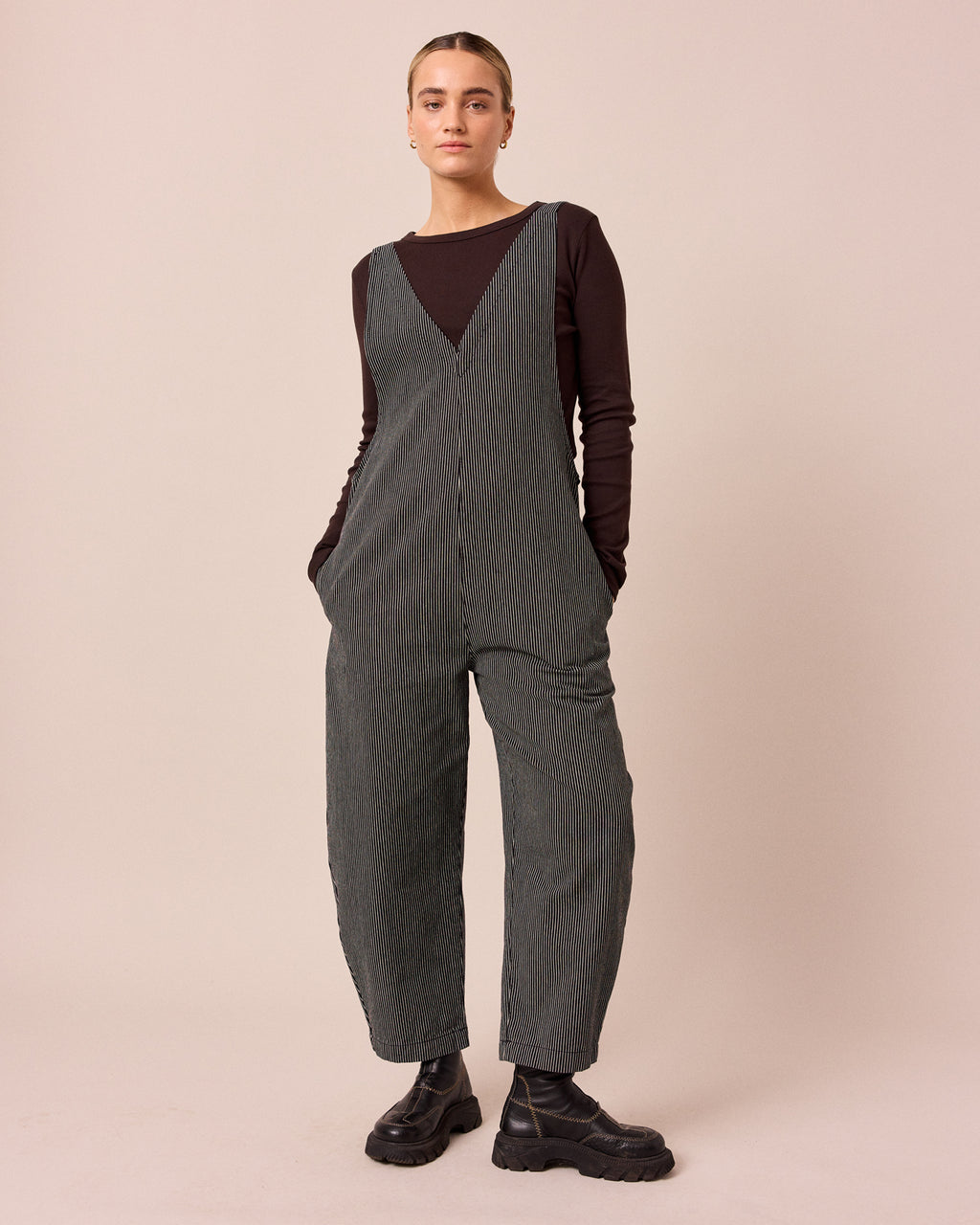 Ottie Black Hickory Stripe Denim Jumpsuit