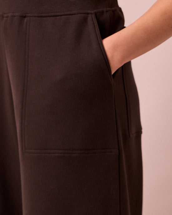 model wears pascale ganache fleeceback jersey trousers right