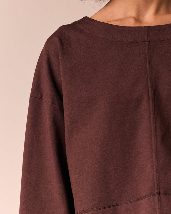 model wears the peggy cedar jersey top