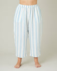 model wears sky blue stripe ultimate pj trousers