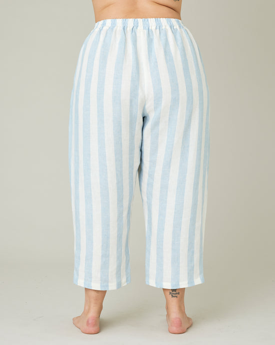 model wears sky blue stripe ultimate pj trousers