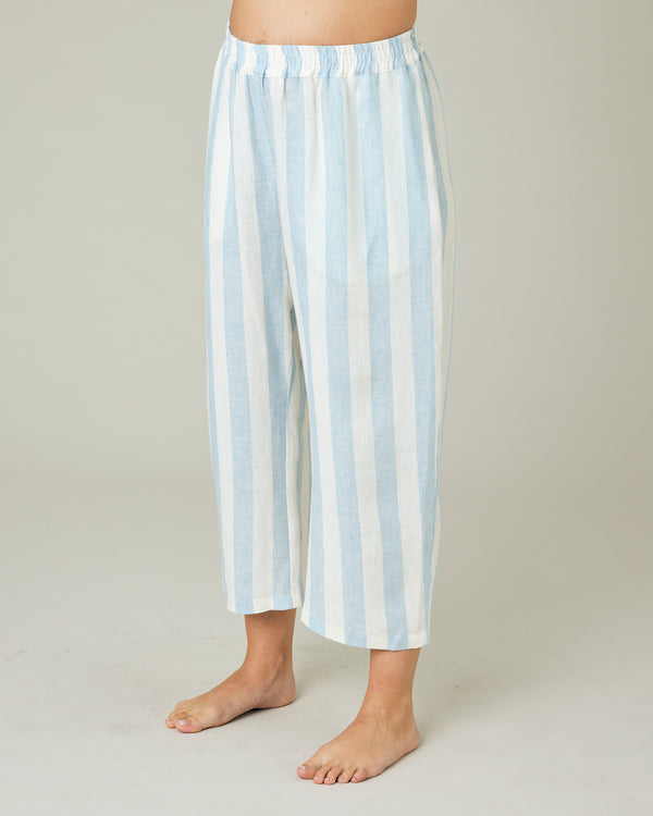 pregnant model wears sky blue stripe ultimate pj trousers