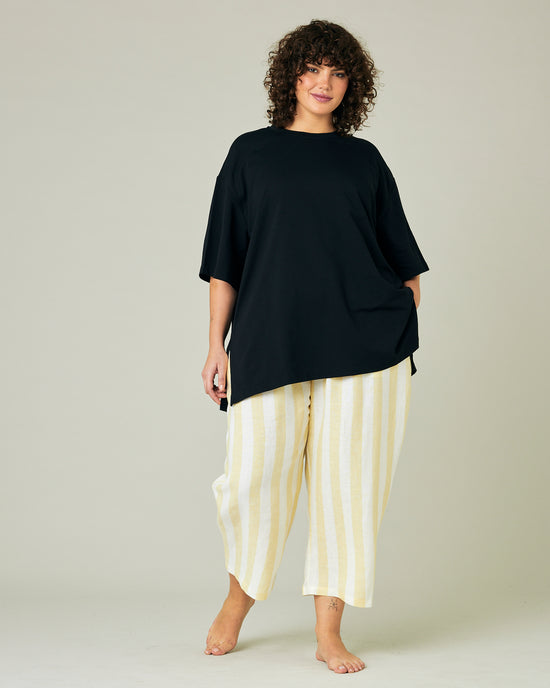 model wears lemon stripe ultimate pj bottoms