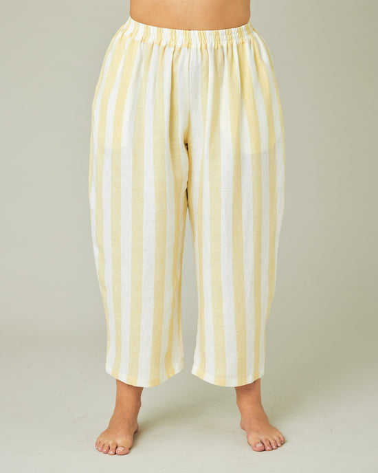 model wears lemon stripe ultimate pj bottoms