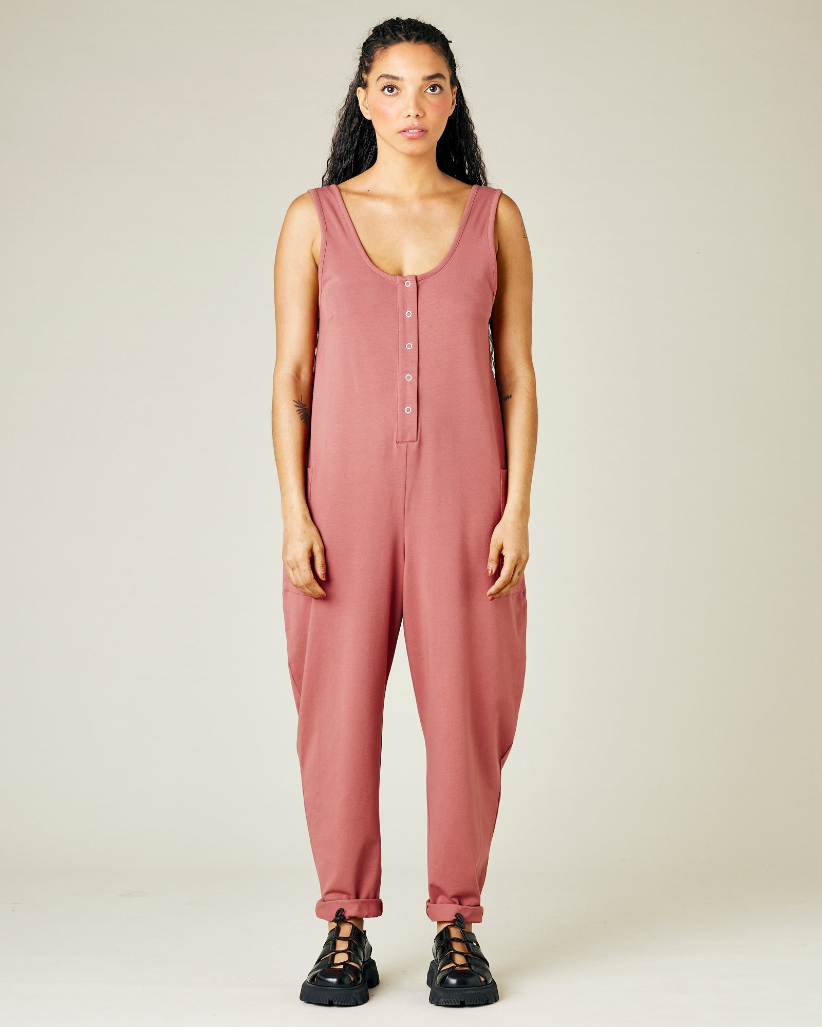 Poppy Dusty Pink Cotton Jersey Jumpsuit