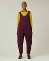 model wears wine cotton jersey poppy jumpsuit