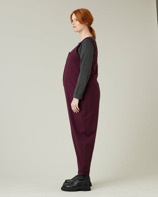 pregnant model wears wine cotton jersey poppy jumpsuit