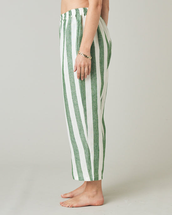 model wears clover stripe ultimate pj linen trousers