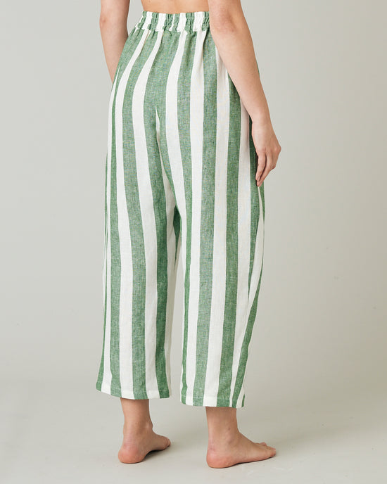 model wears clover stripe ultimate pj linen trousers