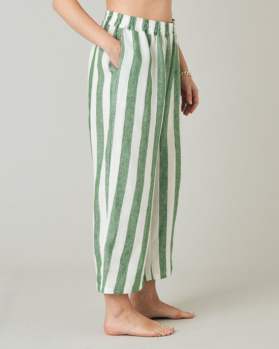 model wears clover stripe ultimate pj linen trousers