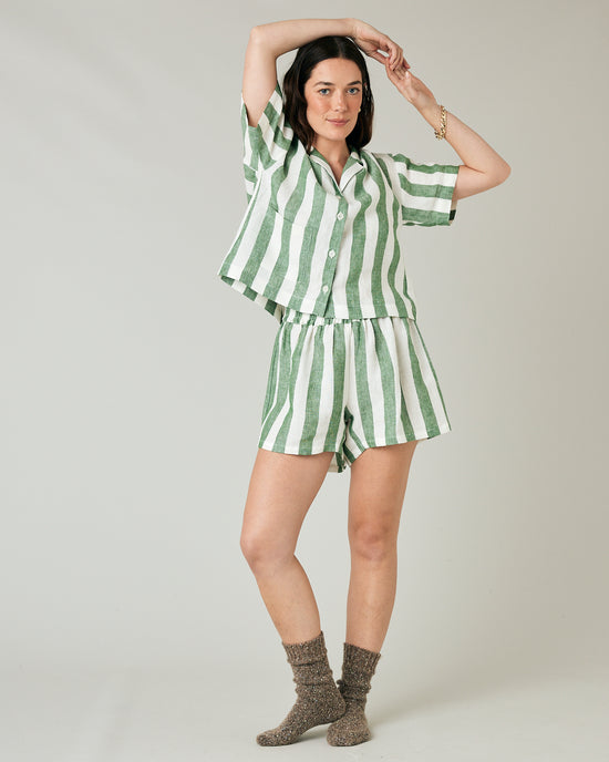 model wears clover stripe pj shorts