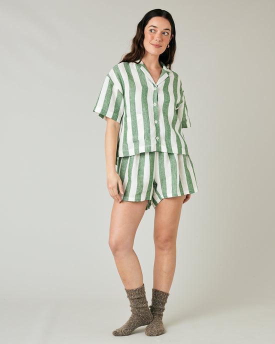 model wears clover stripe pj shorts