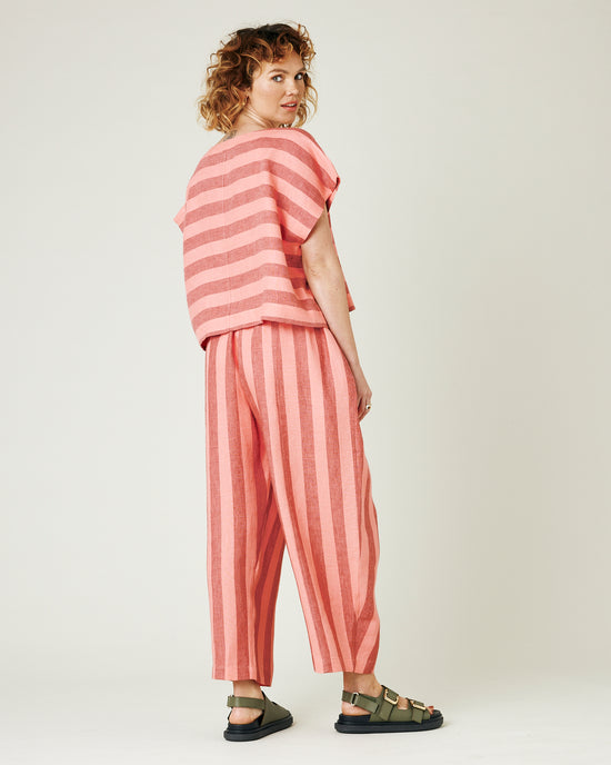 model wears blush stripe mabel trousers