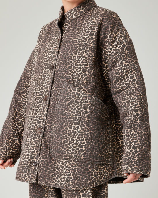 pregnant model wears leopard print rue jacket