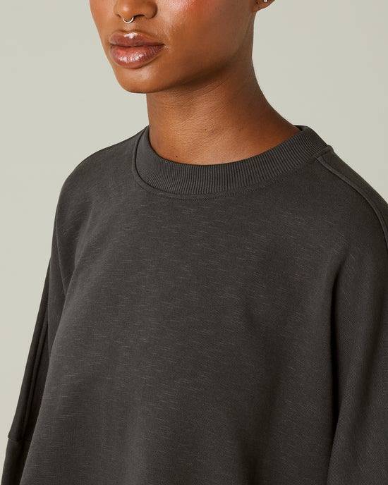 model wears slate jersey taylor top