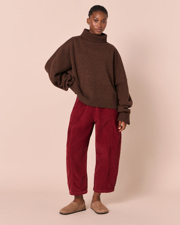 model wears ruth walnut knitted jumper