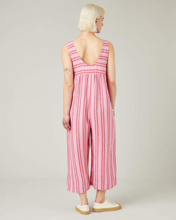 model wears blossom stripe savannah jumpsuit