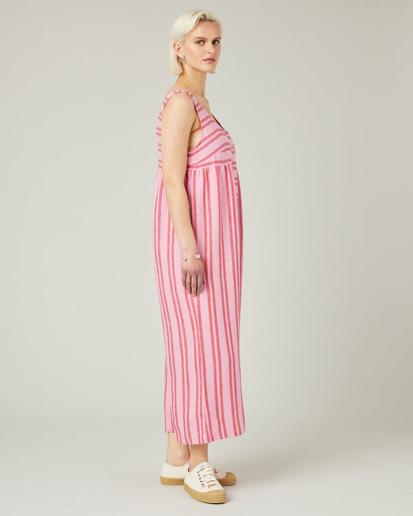model wears blossom stripe savannah jumpsuit