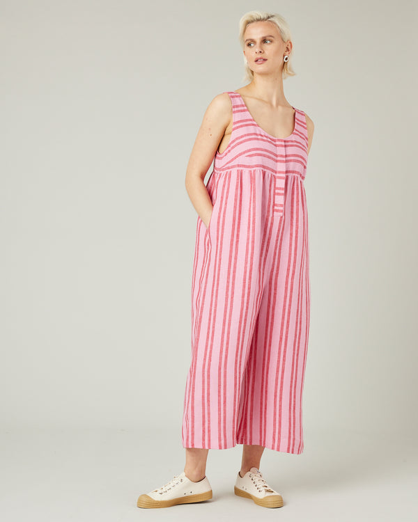 model wears blossom stripe savannah jumpsuit