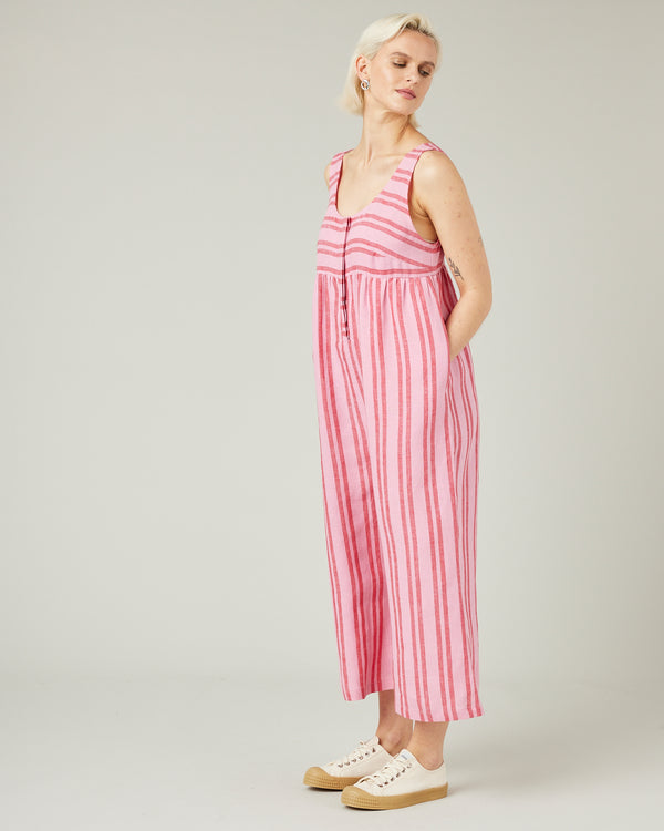 model wears blossom stripe savannah jumpsuit