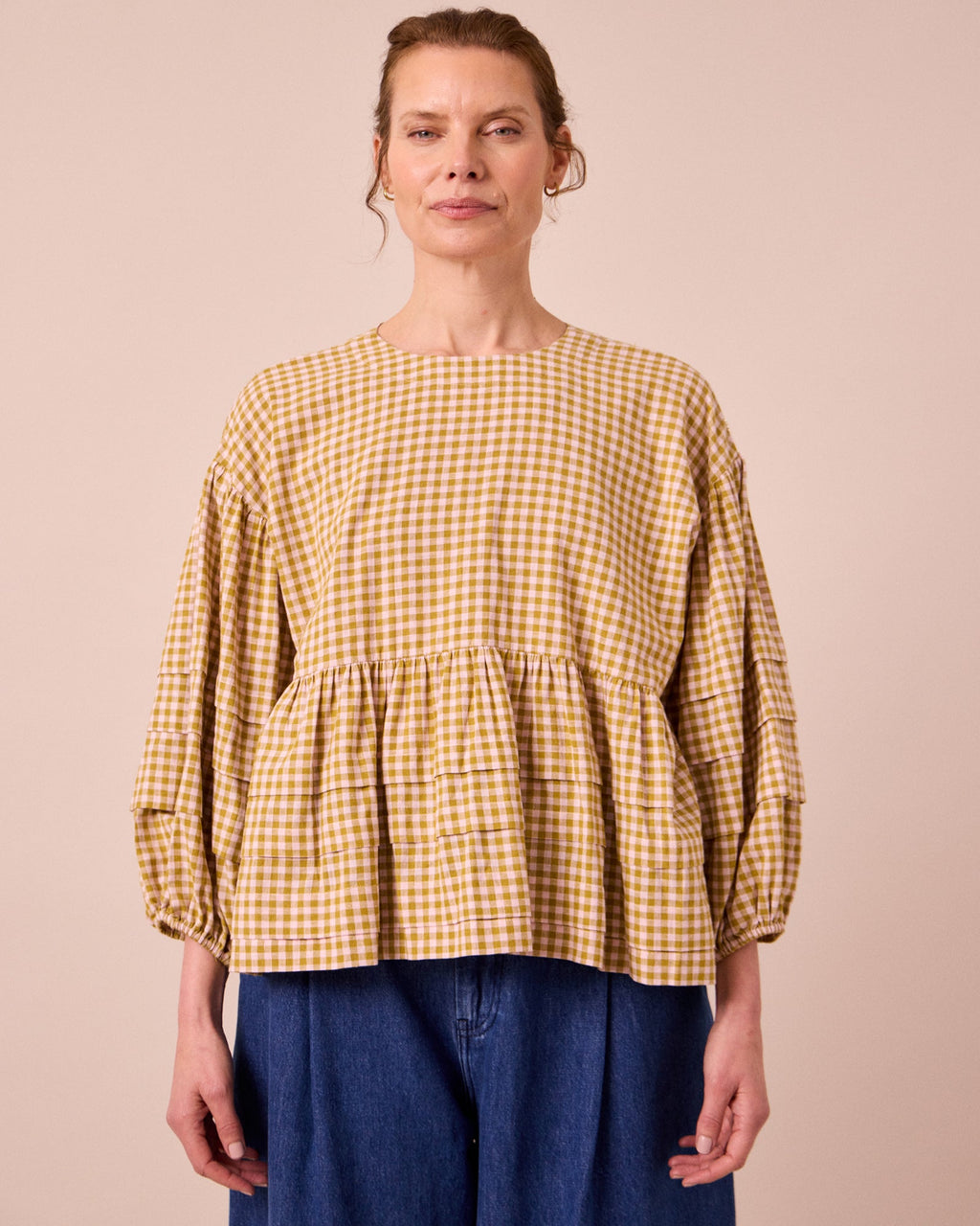 Simone Garden Gingham Cotton Linen Top