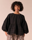 Simone Black Poplin Top