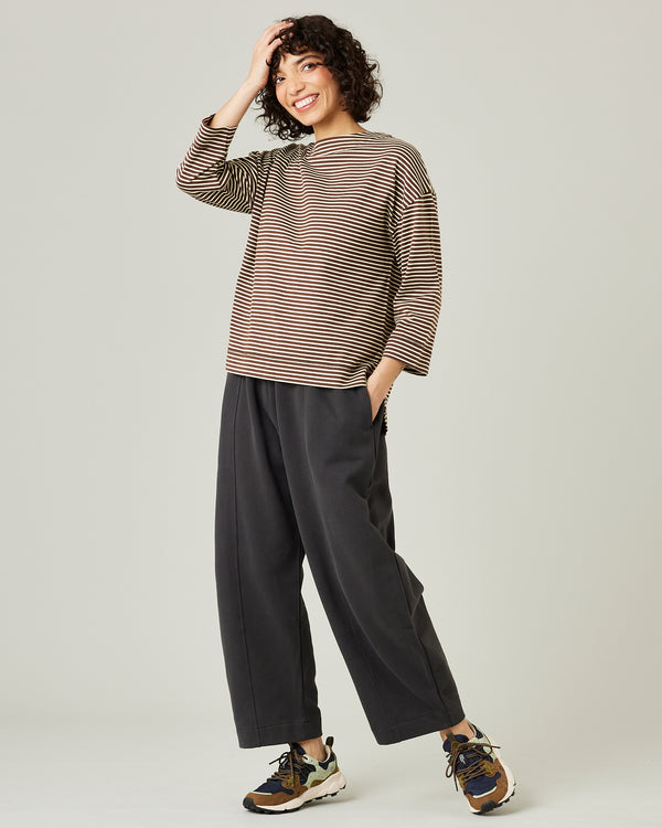 model wears slate fleeceback jersey mabel trousers 