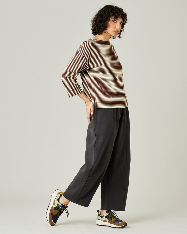 model wears slate fleeceback jersey mabel trousers 