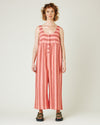 model wears blush stripe savannah jumpsuit