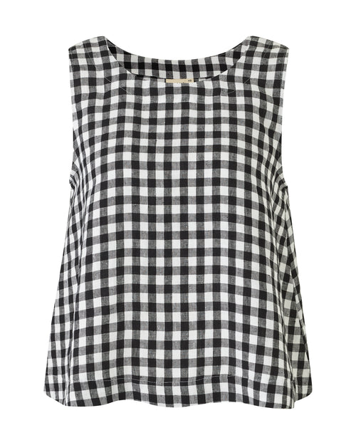 front of the black and white gingham tara top