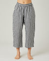 model wears black and white gingham ultimate pj linen trousers