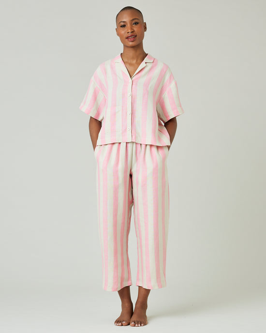 Ultimate PJ Trousers Pink & Ecru Stripe Linen