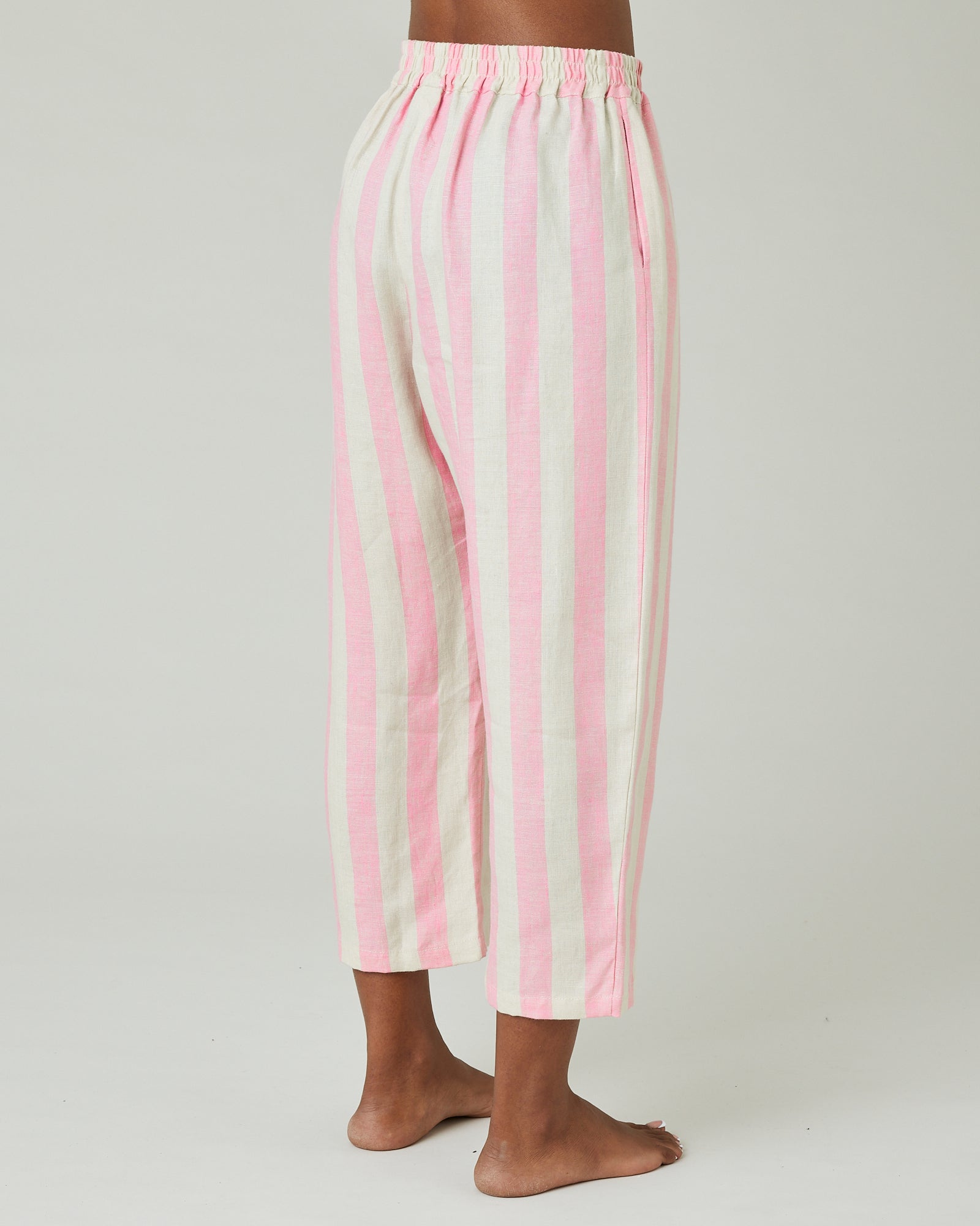 Ultimate PJ Trousers Pink Ecru Stripe Linen Beyond Nine