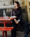 model wears jill ganache texured cotton jumpsuit