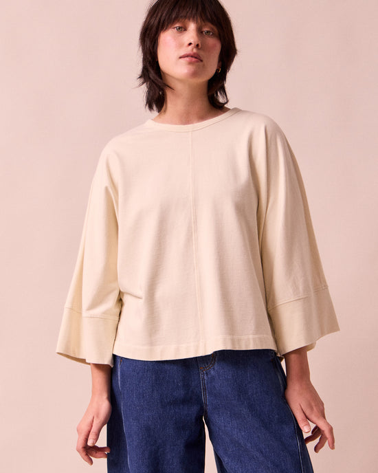 model wears yuna bone jersey top